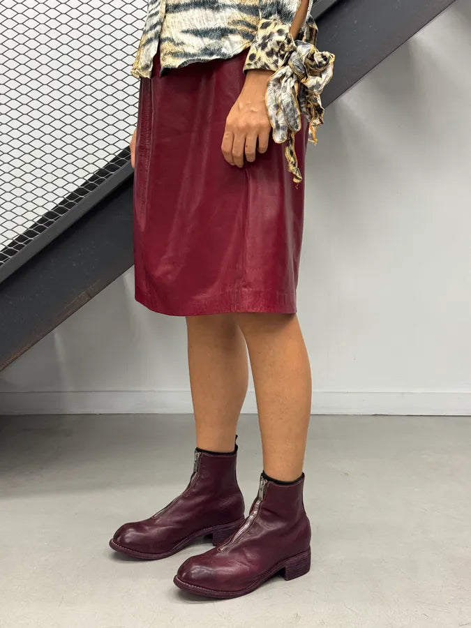 1980s Yves Saint Laurent Bordeaux Leather Midi Skirt FxuYCHT 4