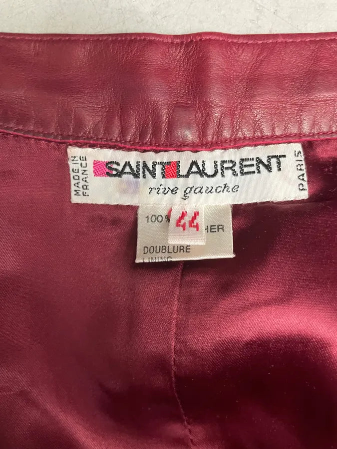 1980s Yves Saint Laurent Bordeaux Leather Midi Skirt FxuYCHT 11