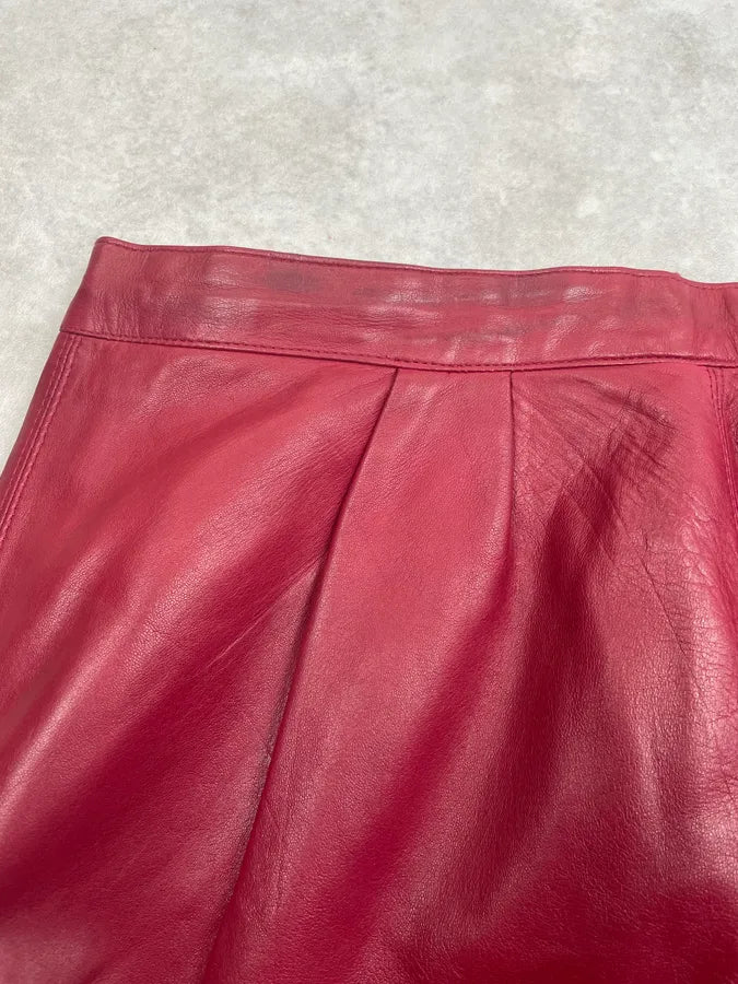 1980s Yves Saint Laurent Bordeaux Leather Midi Skirt FxuYCHT 6