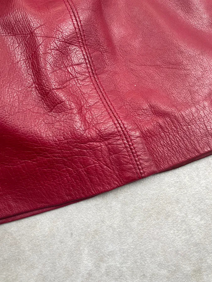 1980s Yves Saint Laurent Bordeaux Leather Midi Skirt FxuYCHT 7