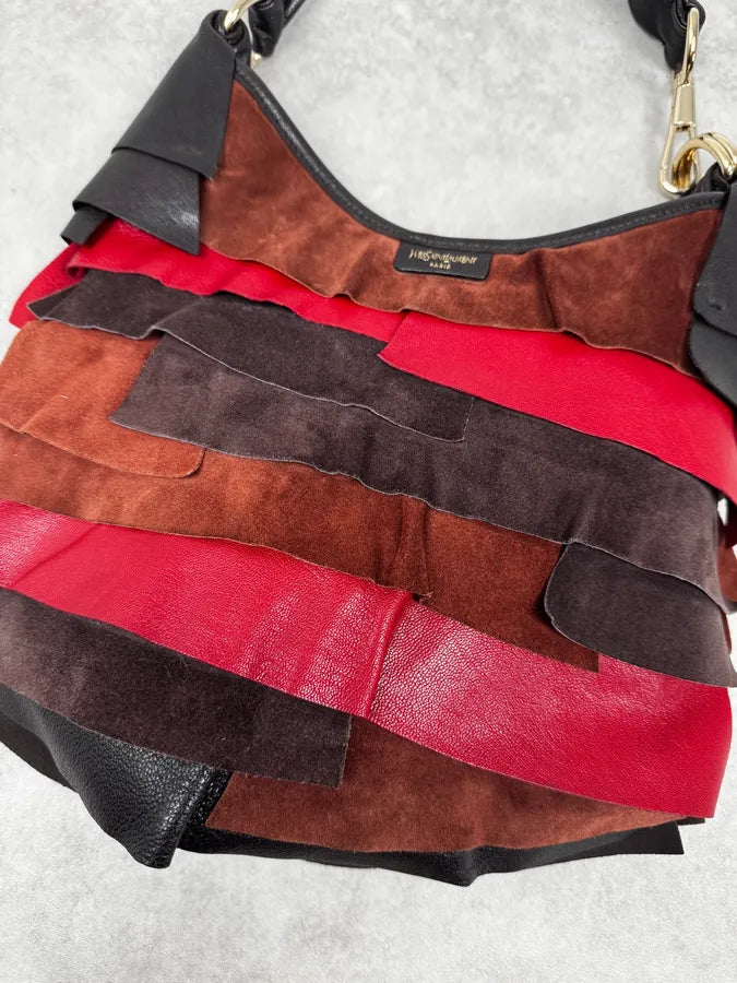 Yves Saint Laurent Brown & Red Suede Leather Saint Tropez Handle Bag NDssvDS 2