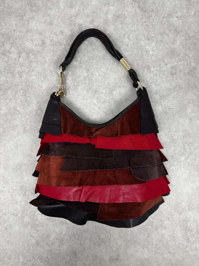 Yves Saint Laurent Brown & Red Suede Leather Saint Tropez Handle Bag NDssvDS 1