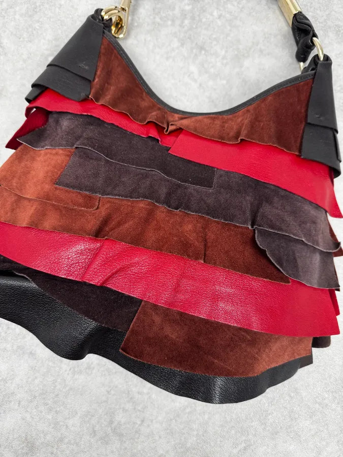 Yves Saint Laurent Brown & Red Suede Leather Saint Tropez Handle Bag NDssvDS 3