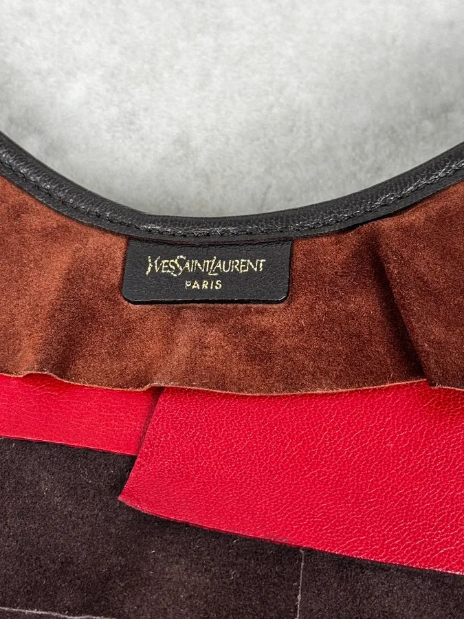 Yves Saint Laurent Brown & Red Suede Leather Saint Tropez Handle Bag NDssvDS 4