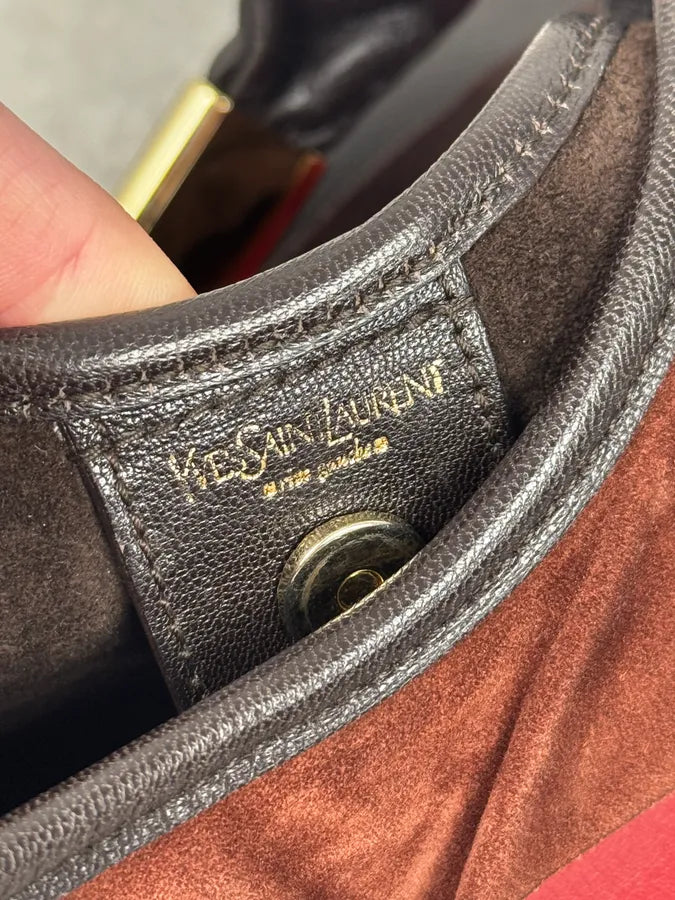 Yves Saint Laurent Brown & Red Suede Leather Saint Tropez Handle Bag NDssvDS 7