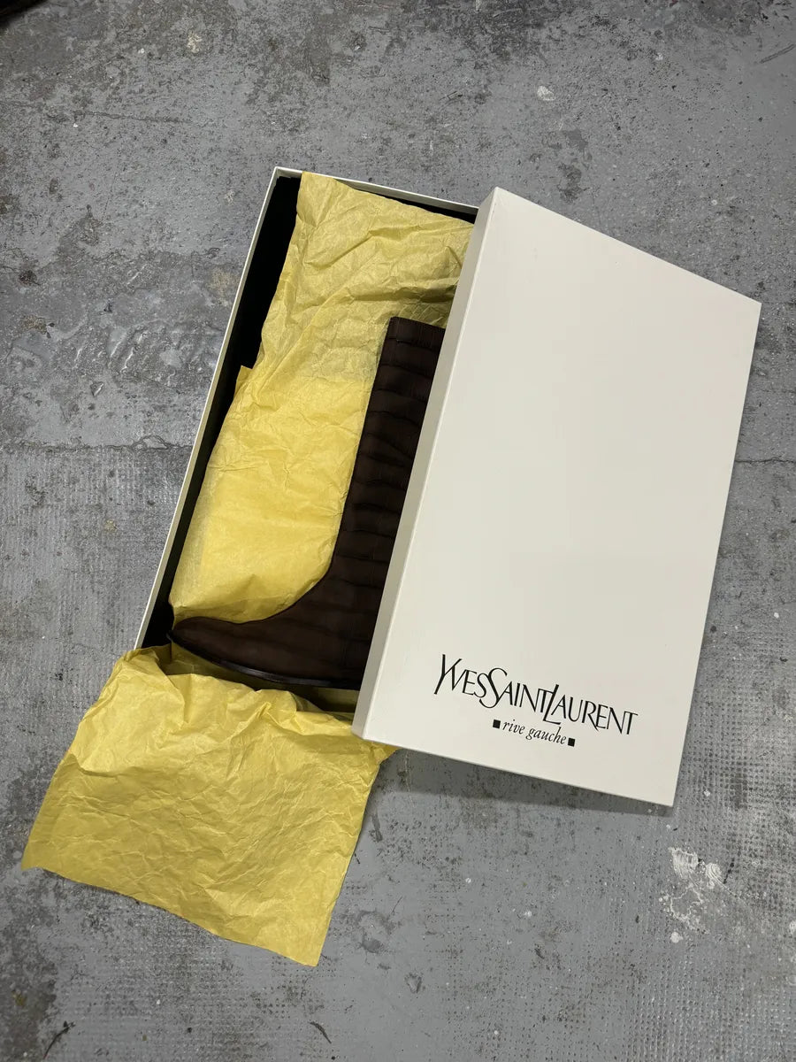 Yves Saint Laurent Brown Crocodile Effect Leather Ankle Boots jBsoibq 10