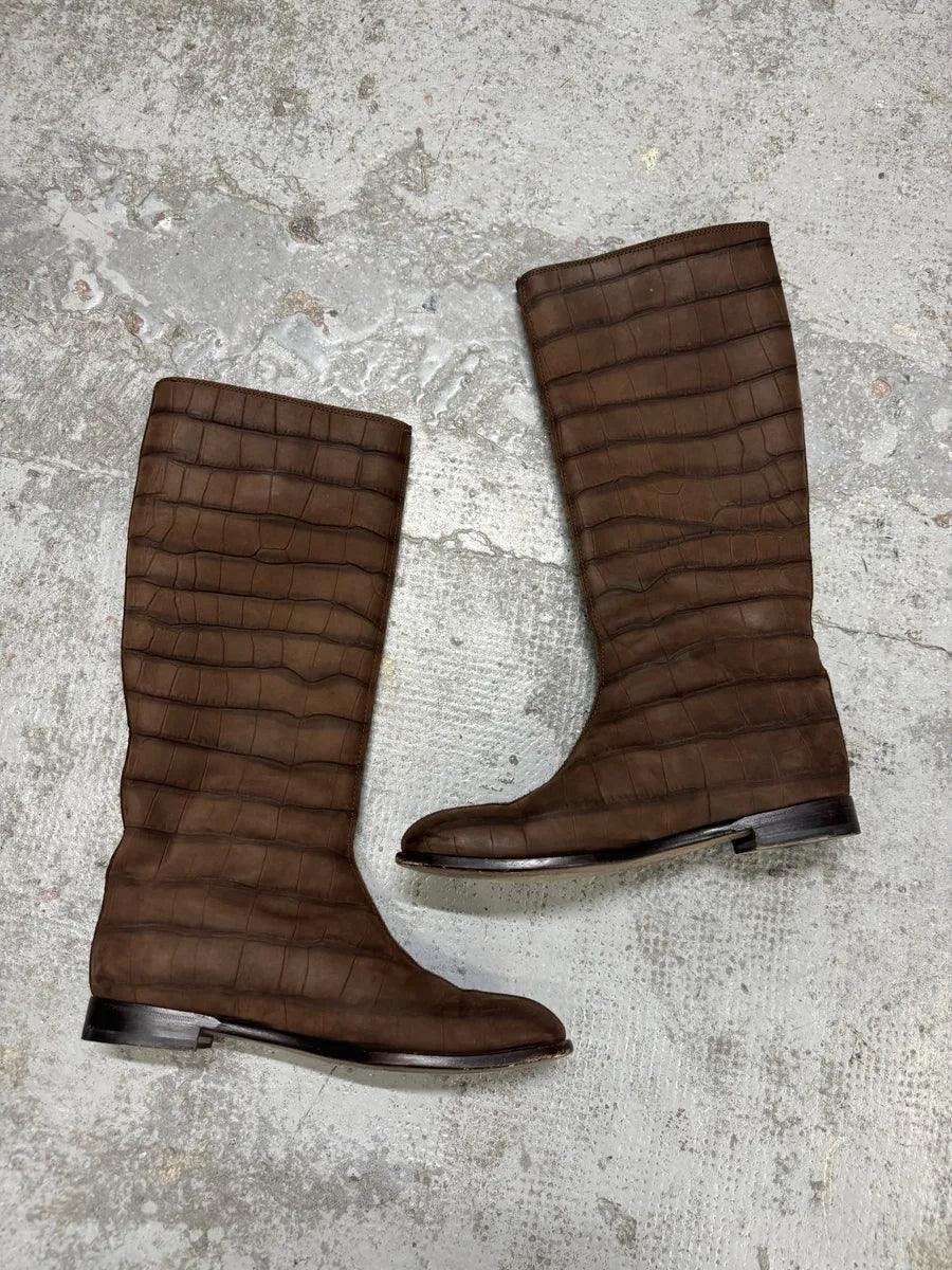 Yves Saint Laurent Brown Crocodile Effect Leather Ankle Boots jBsoibq 3