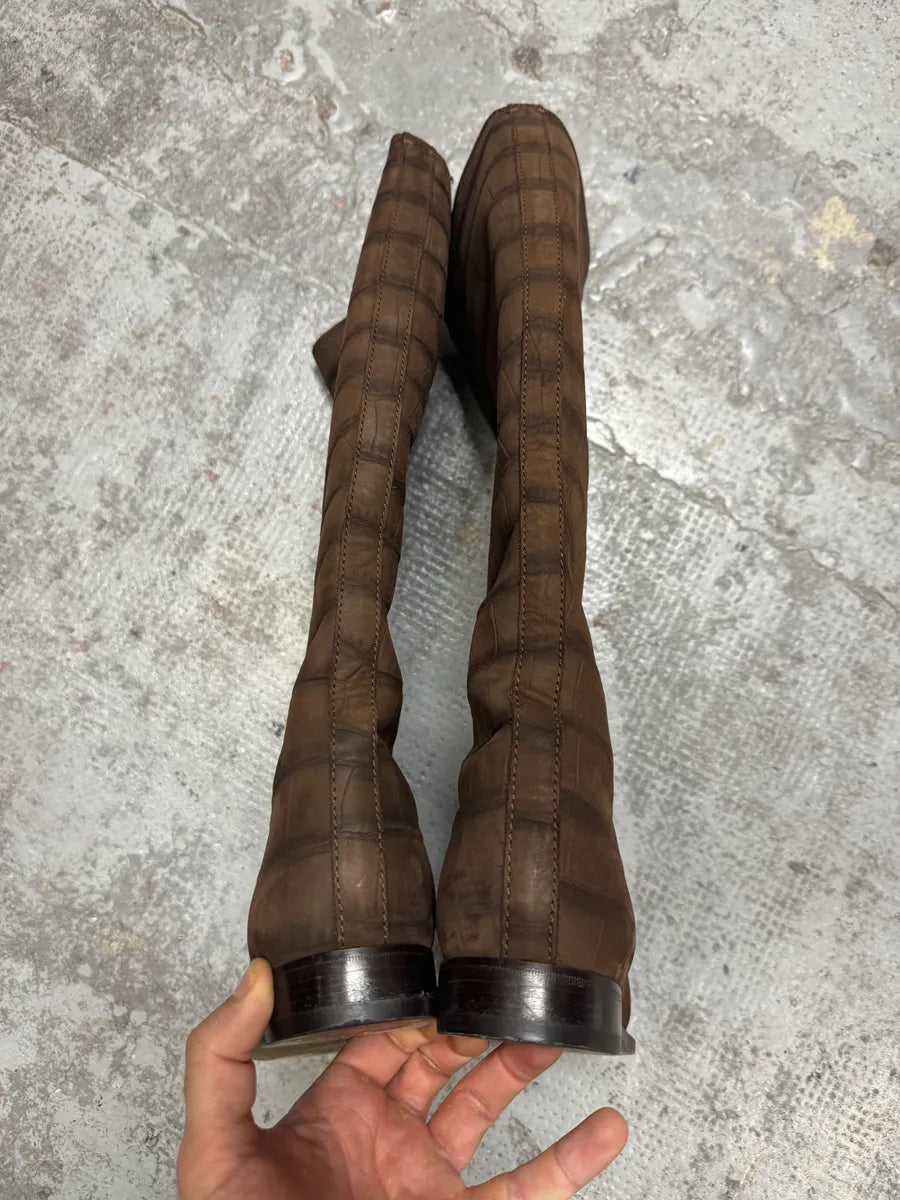 Yves Saint Laurent Brown Crocodile Effect Leather Ankle Boots jBsoibq 5