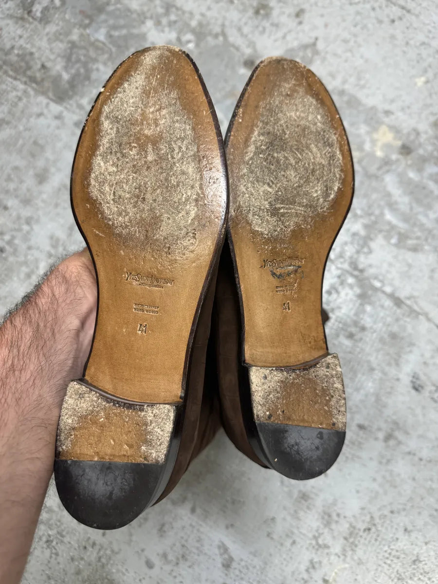 Yves Saint Laurent Brown Crocodile Effect Leather Ankle Boots jBsoibq 8