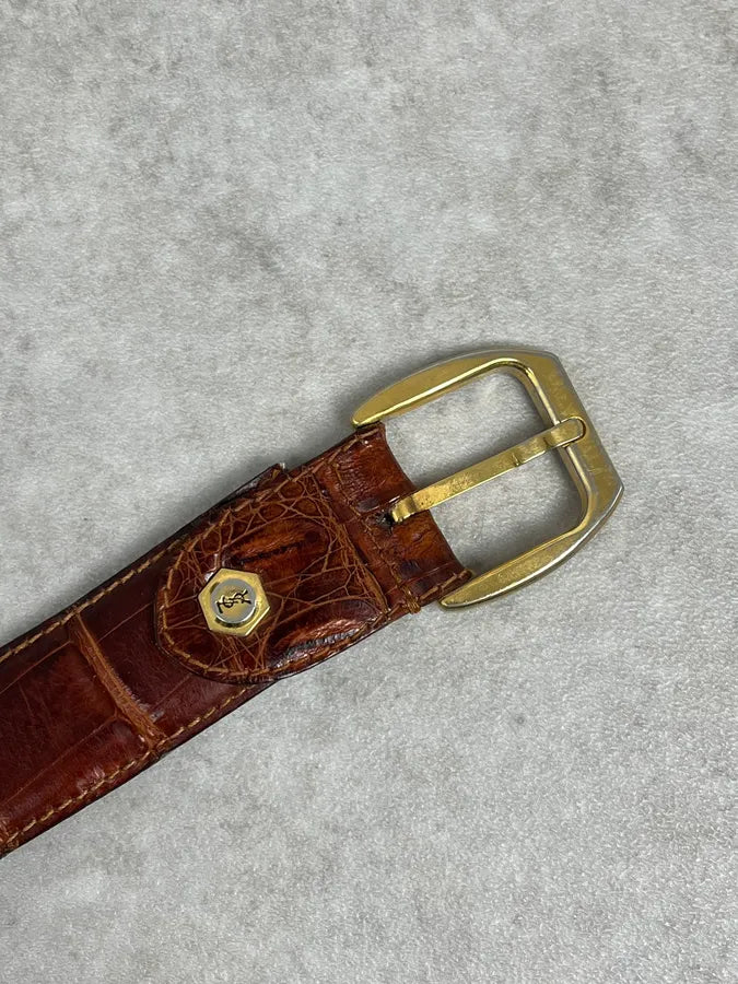 Yves Saint Laurent Brown Crocodile Leather Belt dSFctPv 5