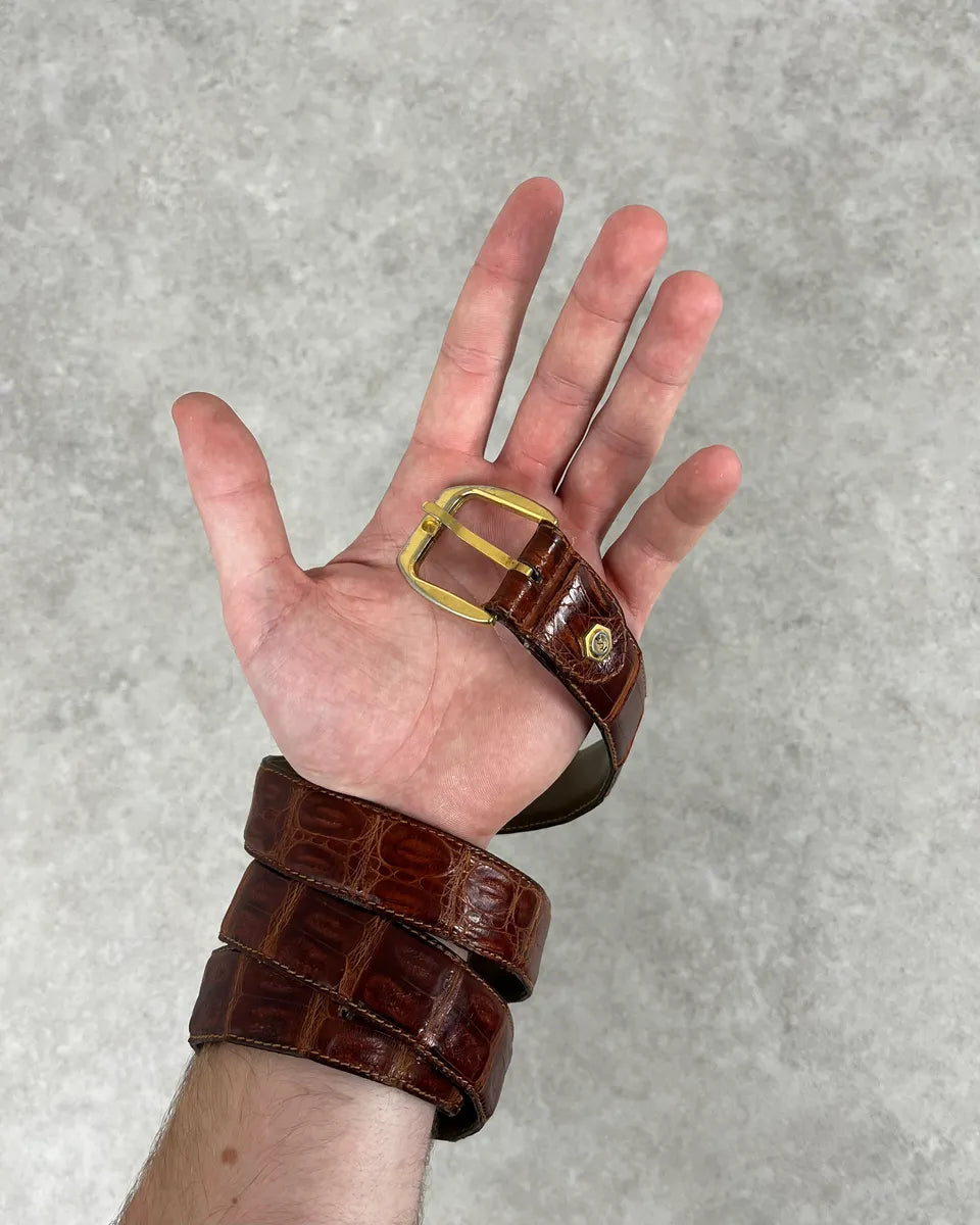 Yves Saint Laurent Brown Crocodile Leather Belt dSFctPv 0