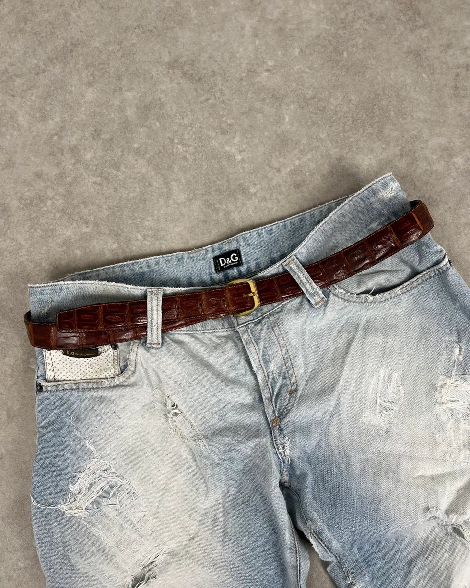 Yves Saint Laurent Brown Crocodile Leather Belt dSFctPv 1