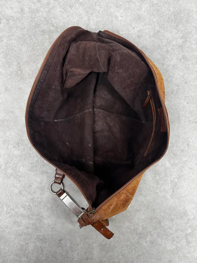 2000s Yves Saint Laurent Brown Eroded Leather Sling Bag by Tom Ford ZuEPYcF 8