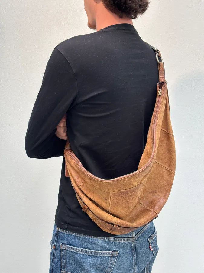 2000s Yves Saint Laurent Brown Eroded Leather Sling Bag by Tom Ford ZuEPYcF 2