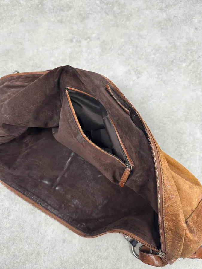 2000s Yves Saint Laurent Brown Eroded Leather Sling Bag by Tom Ford ZuEPYcF 10