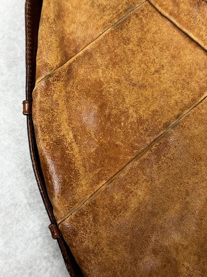 2000s Yves Saint Laurent Brown Eroded Leather Sling Bag by Tom Ford ZuEPYcF 5