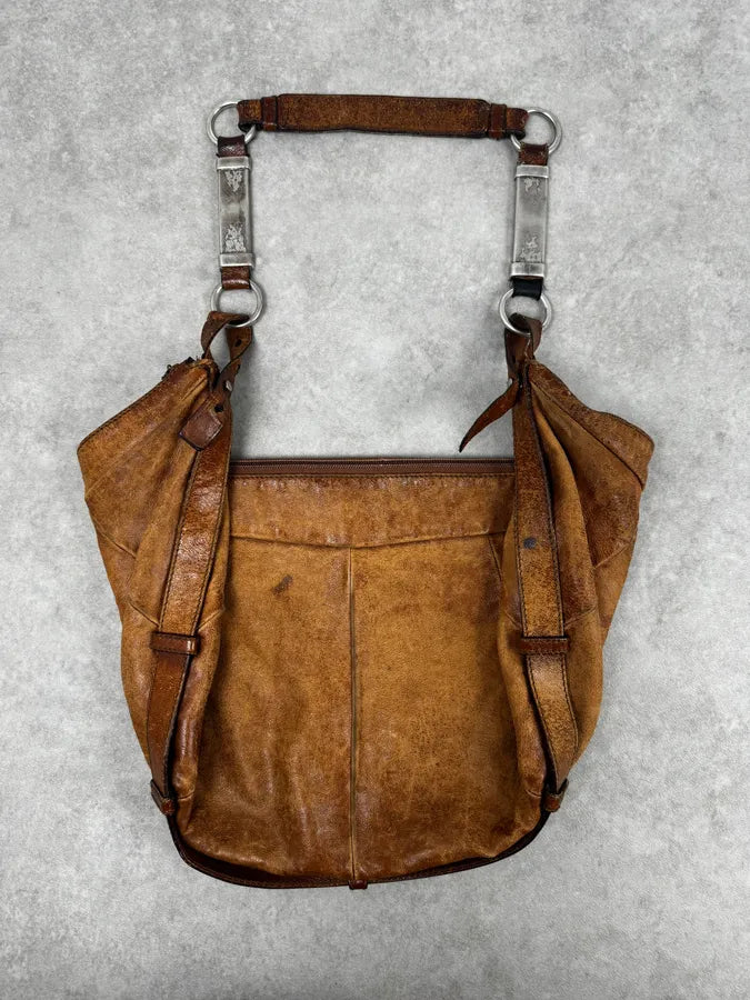 2000s Yves Saint Laurent Brown Eroded Leather Sling Bag by Tom Ford ZuEPYcF 4