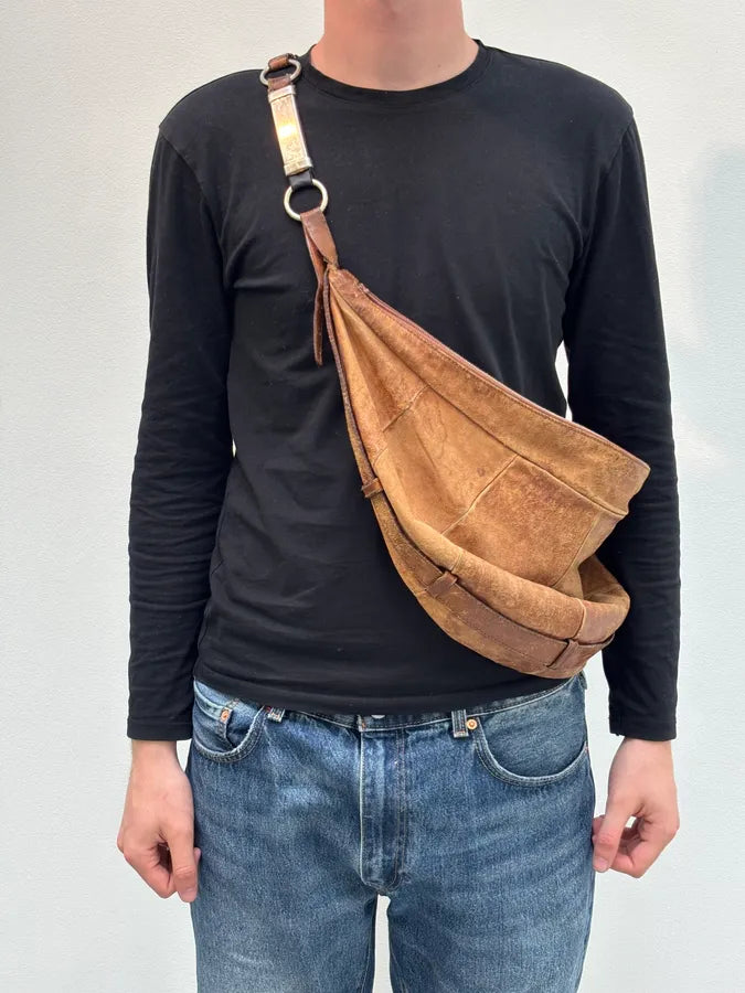 2000s Yves Saint Laurent Brown Eroded Leather Sling Bag by Tom Ford ZuEPYcF 3