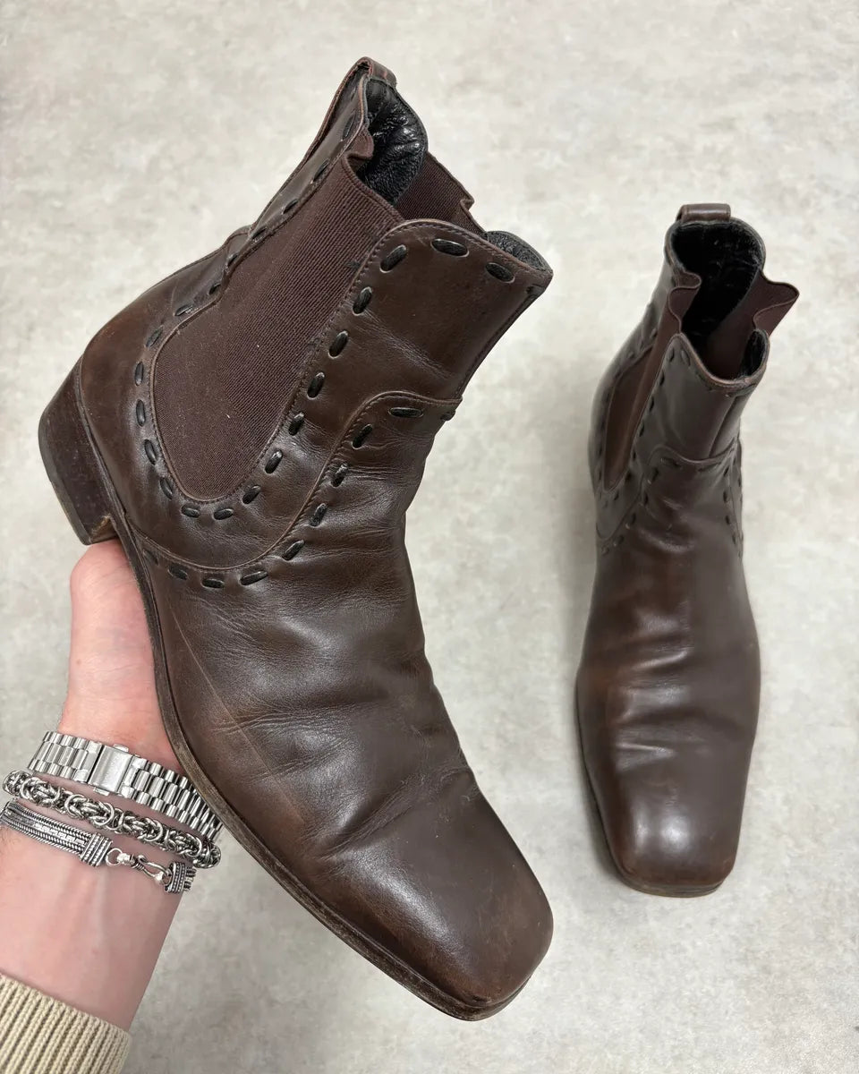 2000s Yves Saint Laurent Brown Leather Boots omsYxHr 0