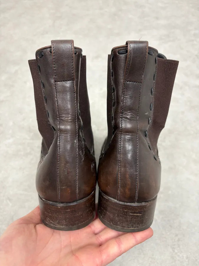 2000s Yves Saint Laurent Brown Leather Boots omsYxHr 6