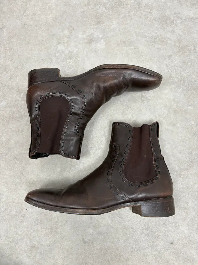 2000s Yves Saint Laurent Brown Leather Boots omsYxHr 3