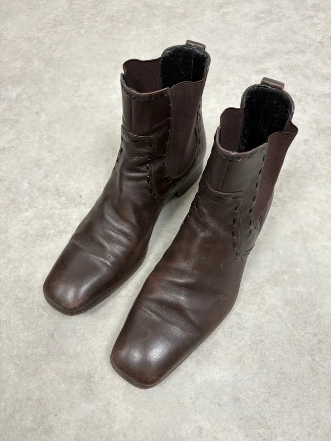 2000s Yves Saint Laurent Brown Leather Boots omsYxHr 2