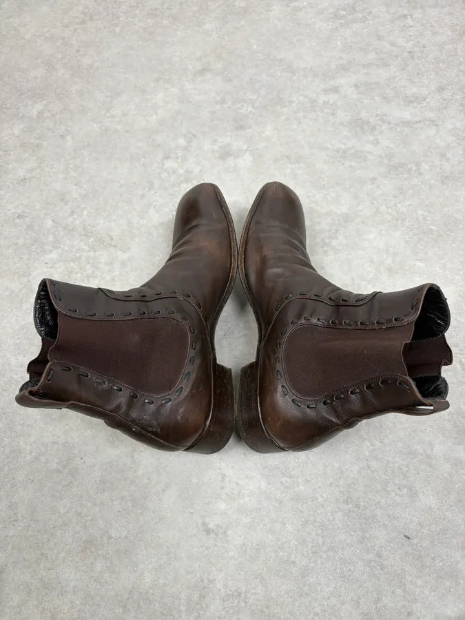 2000s Yves Saint Laurent Brown Leather Boots omsYxHr 5