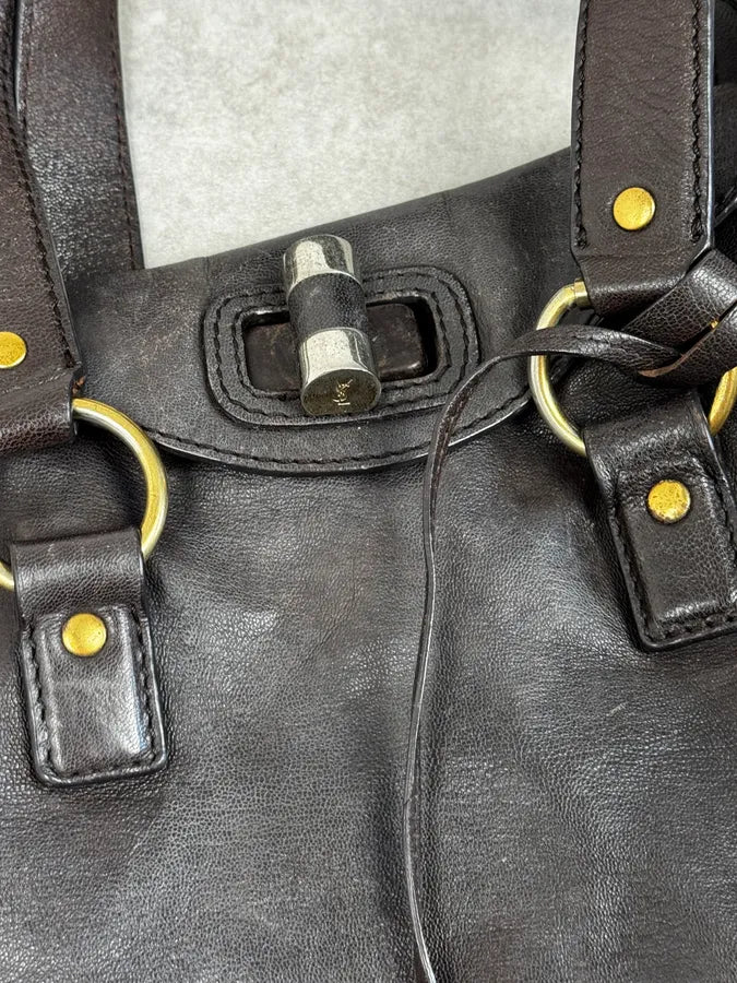 Yves Saint Laurent Brown Leather Bowling Handle Bag uTmQHJU 6
