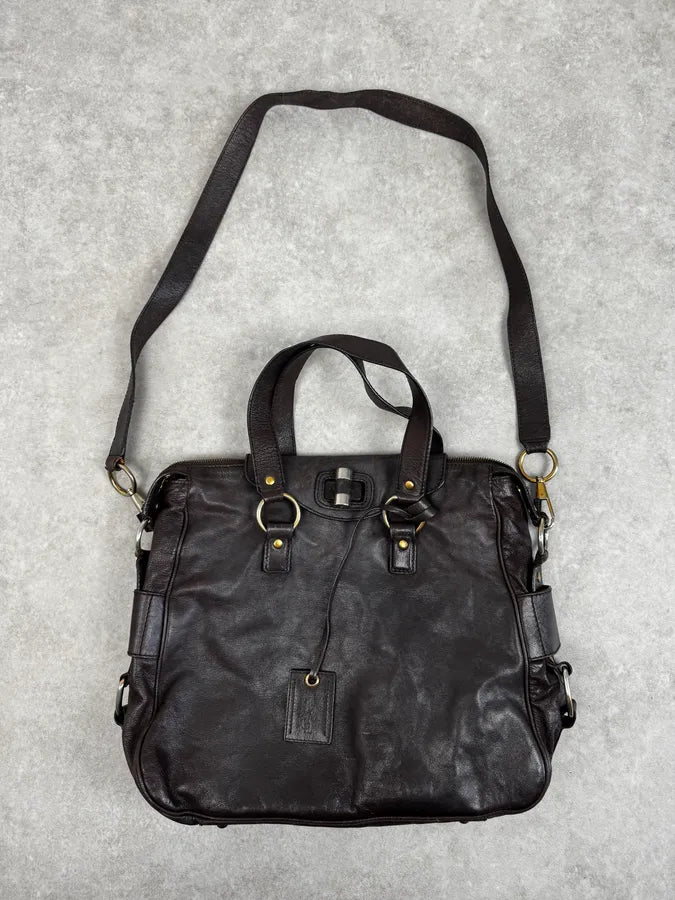 Yves Saint Laurent Brown Leather Bowling Handle Bag uTmQHJU 0