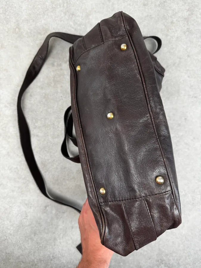 Yves Saint Laurent Brown Leather Bowling Handle Bag uTmQHJU 10