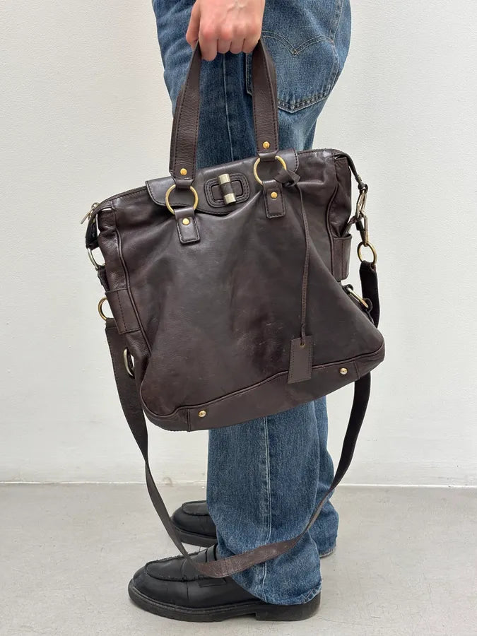 Yves Saint Laurent Brown Leather Bowling Handle Bag uTmQHJU 2