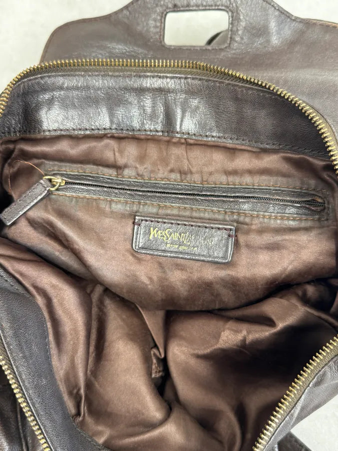 Yves Saint Laurent Brown Leather Bowling Handle Bag uTmQHJU 12