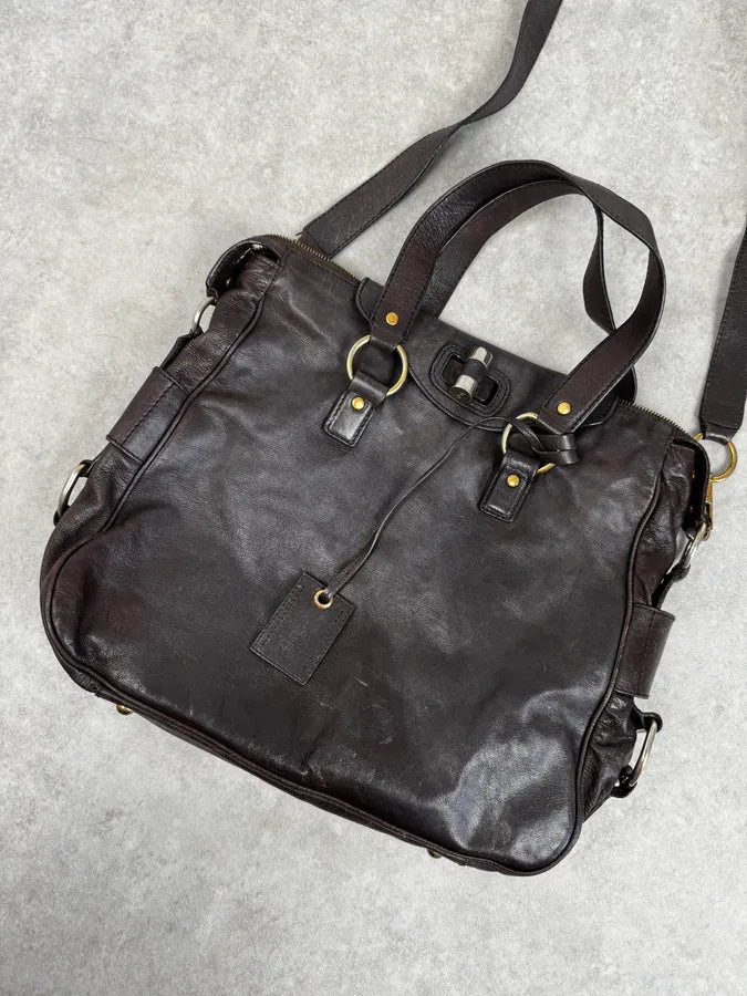 Yves Saint Laurent Brown Leather Bowling Handle Bag uTmQHJU 4
