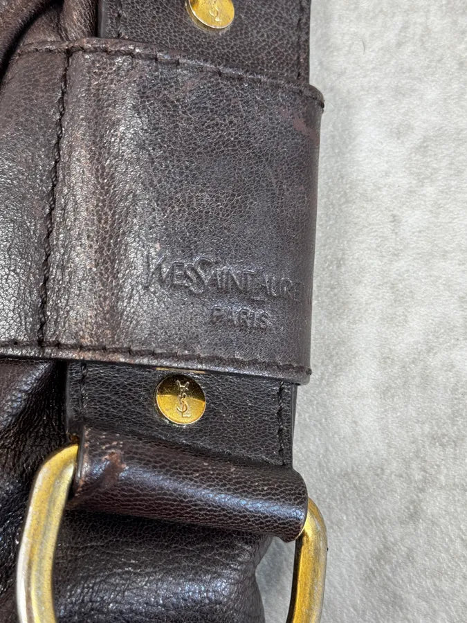 Yves Saint Laurent Brown Leather Bowling Handle Bag uTmQHJU 8