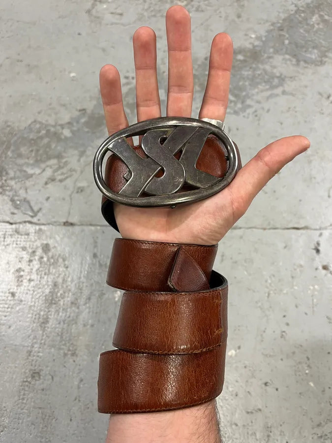 Yves Saint Laurent Brown Leather Buckle Belt (OS) uqWpDKt 0