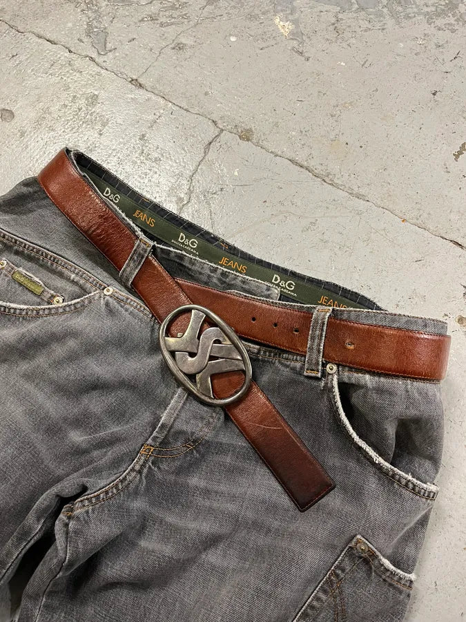 Yves Saint Laurent Brown Leather Buckle Belt (OS) uqWpDKt 1