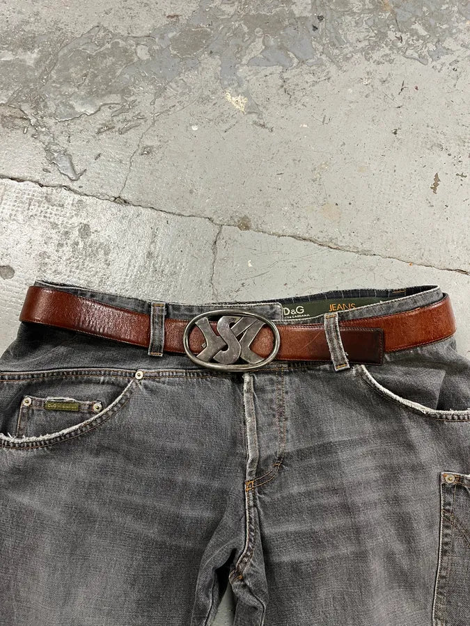 Yves Saint Laurent Brown Leather Buckle Belt (OS) uqWpDKt 2