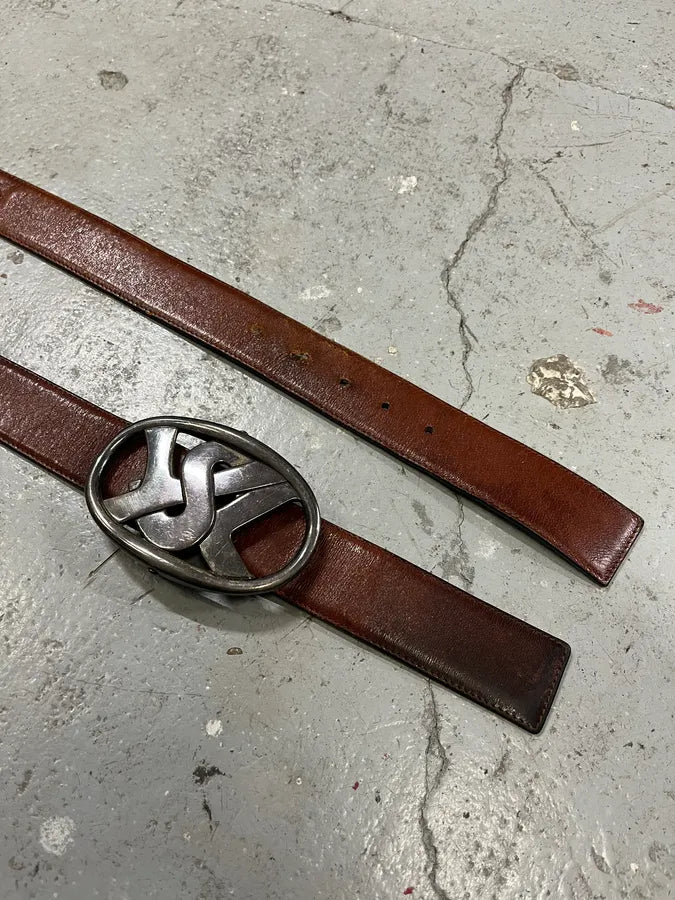 Yves Saint Laurent Brown Leather Buckle Belt (OS) uqWpDKt 3
