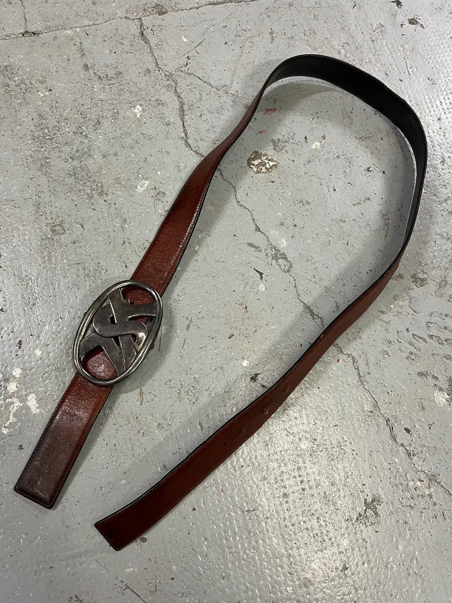 Yves Saint Laurent Brown Leather Buckle Belt (OS) uqWpDKt 4