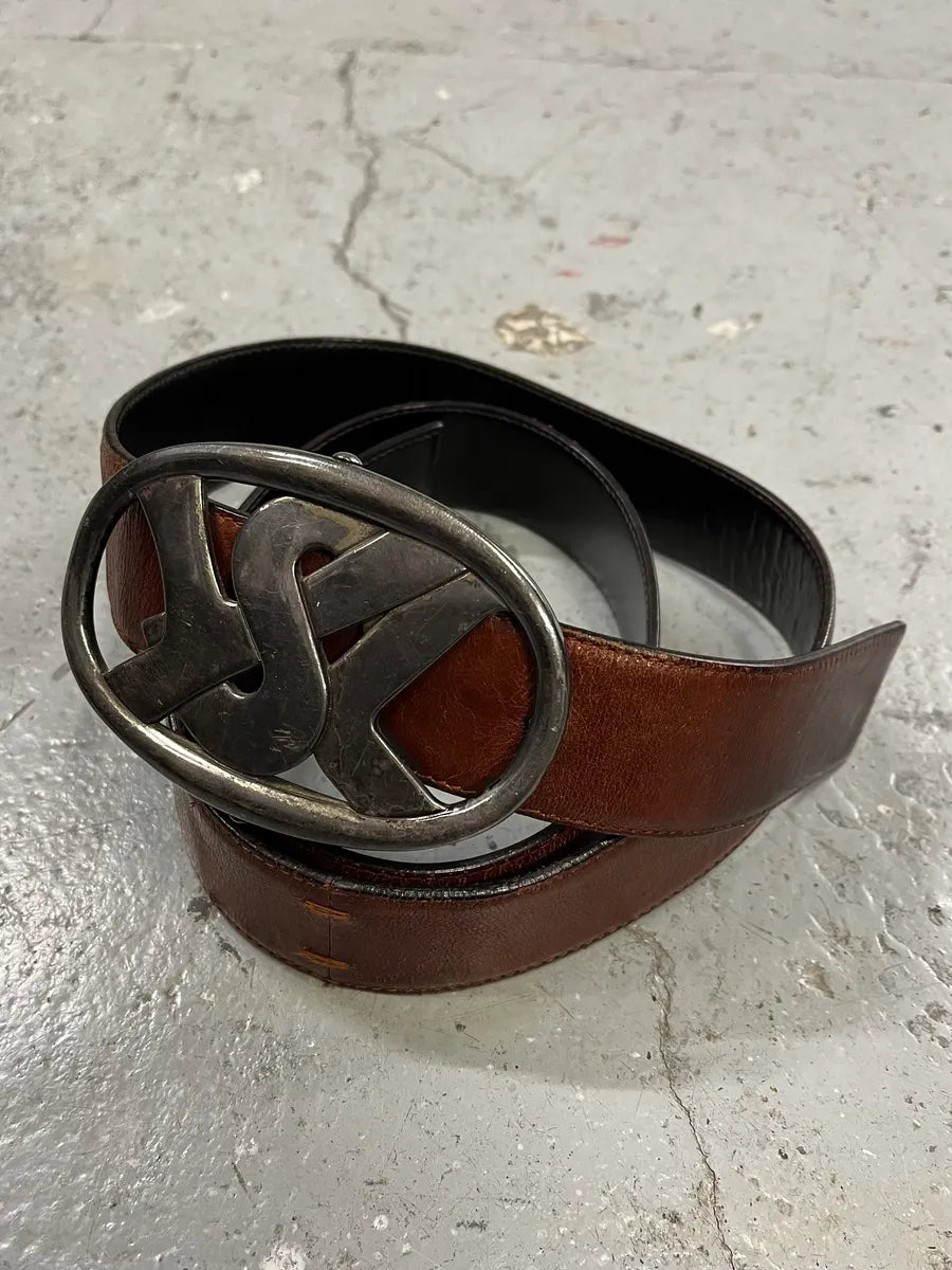 Yves Saint Laurent Brown Leather Buckle Belt (OS) uqWpDKt 5