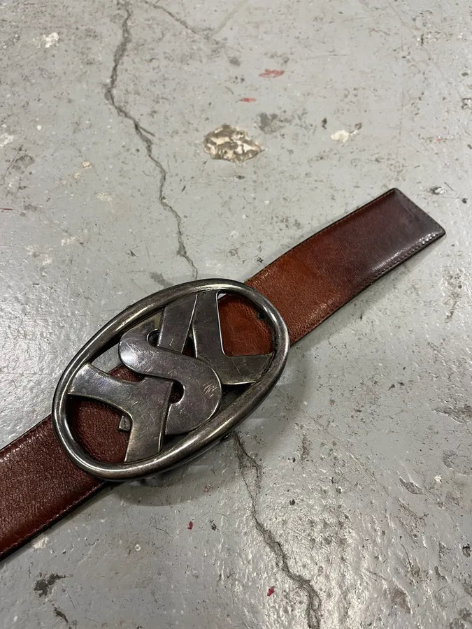 Yves Saint Laurent Brown Leather Buckle Belt (OS) uqWpDKt 6