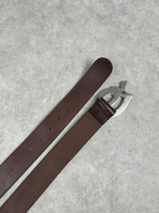 2000s Yves Saint Laurent Propaganda Brown Leather Logo Belt LTcmgXO 6