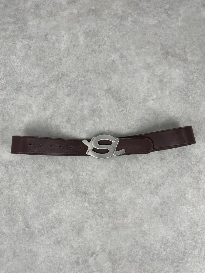 2000s Yves Saint Laurent Propaganda Brown Leather Logo Belt LTcmgXO 2
