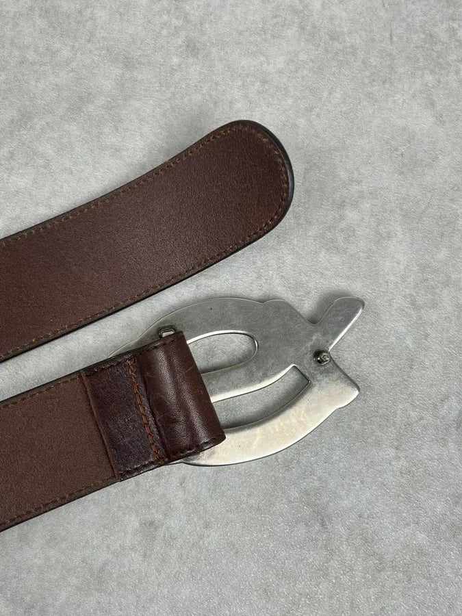 2000s Yves Saint Laurent Propaganda Brown Leather Logo Belt LTcmgXO 5