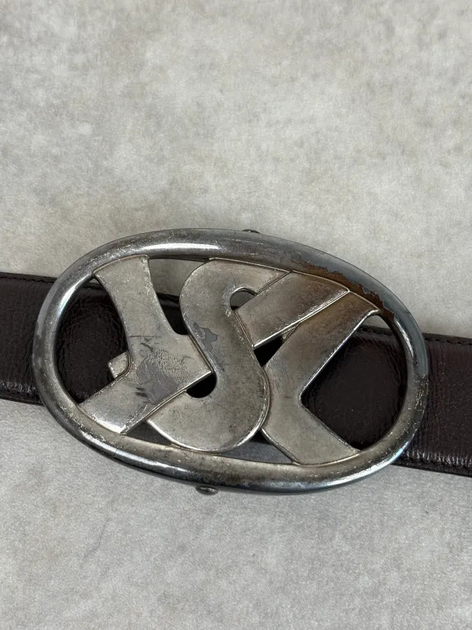 AW2003 Yves Saint Laurent Brown Leather Silver Buckle Belt KeYIMpv 4