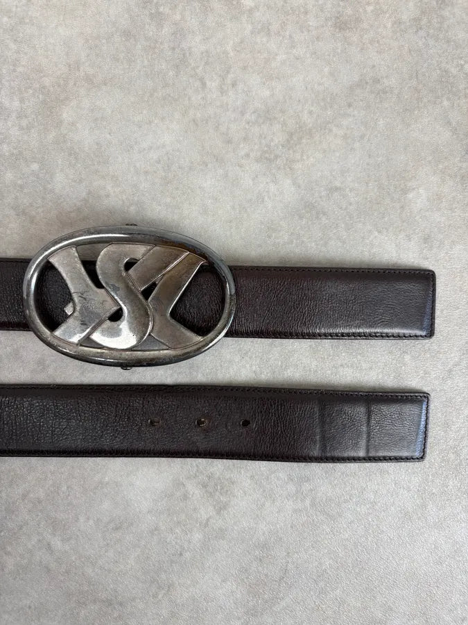 AW2003 Yves Saint Laurent Brown Leather Silver Buckle Belt KeYIMpv 3