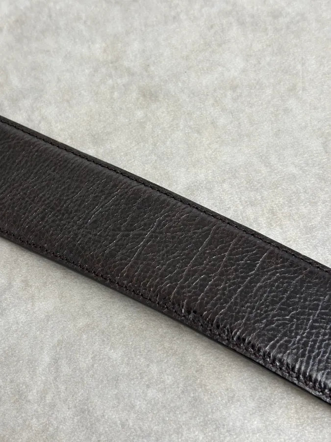 AW2003 Yves Saint Laurent Brown Leather Silver Buckle Belt KeYIMpv 5
