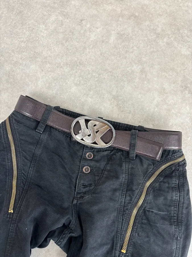 AW2003 Yves Saint Laurent Brown Leather Silver Buckle Belt KeYIMpv 0
