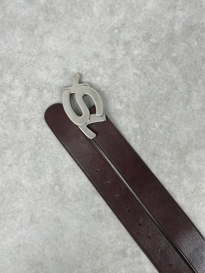 2000s Yves Saint Laurent Propaganda Brown Leather Logo Belt LTcmgXO 4