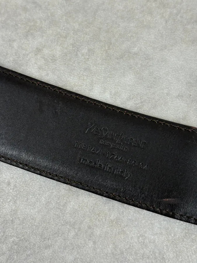 AW2003 Yves Saint Laurent Brown Leather Silver Buckle Belt KeYIMpv 8